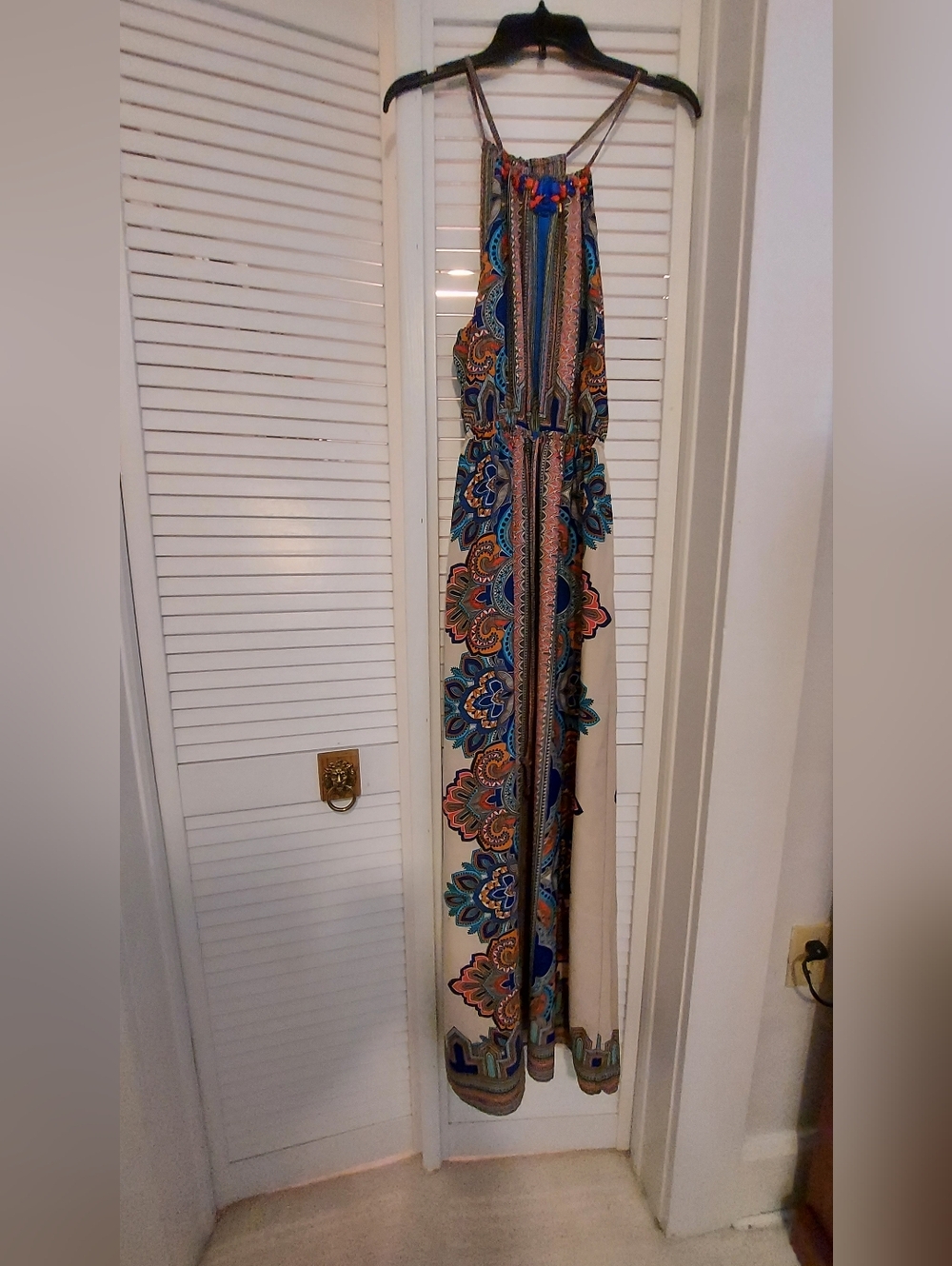 Greylin Multicolor Paisley Halter Maxi Dress - Blue, Teal, Coral, Beige